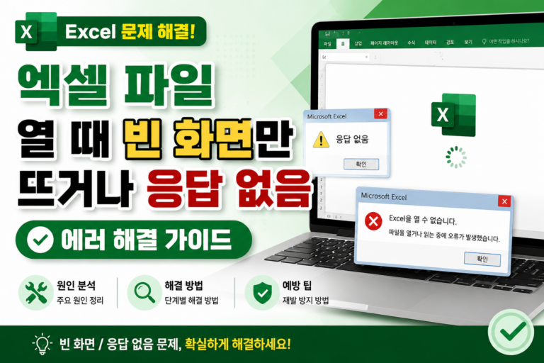 엑셀 파일 열 때 빈 화면만 뜨거나 응답 없음 에러 해결하기