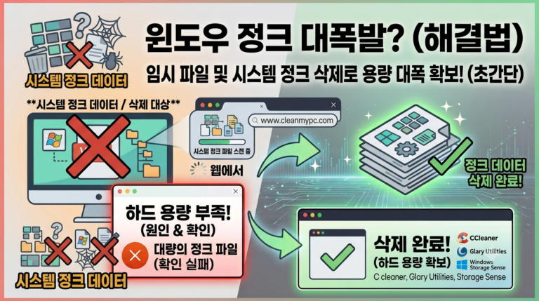 윈도우 임시 파일 및 시스템 정크 데이터 삭제로 하드 용량 확보