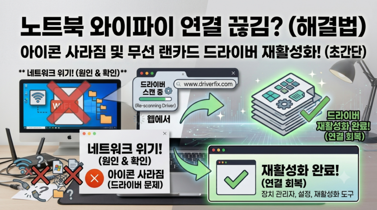 노트북 와이파이 연결 끊김 및 아이콘 사라짐 무선 랜카드 드라이버 재활성화