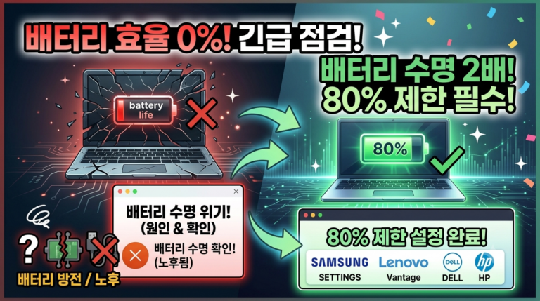 노트북 배터리 수명 확인 및 노트북 배터리 효율 올리는 80% 제한 설정법