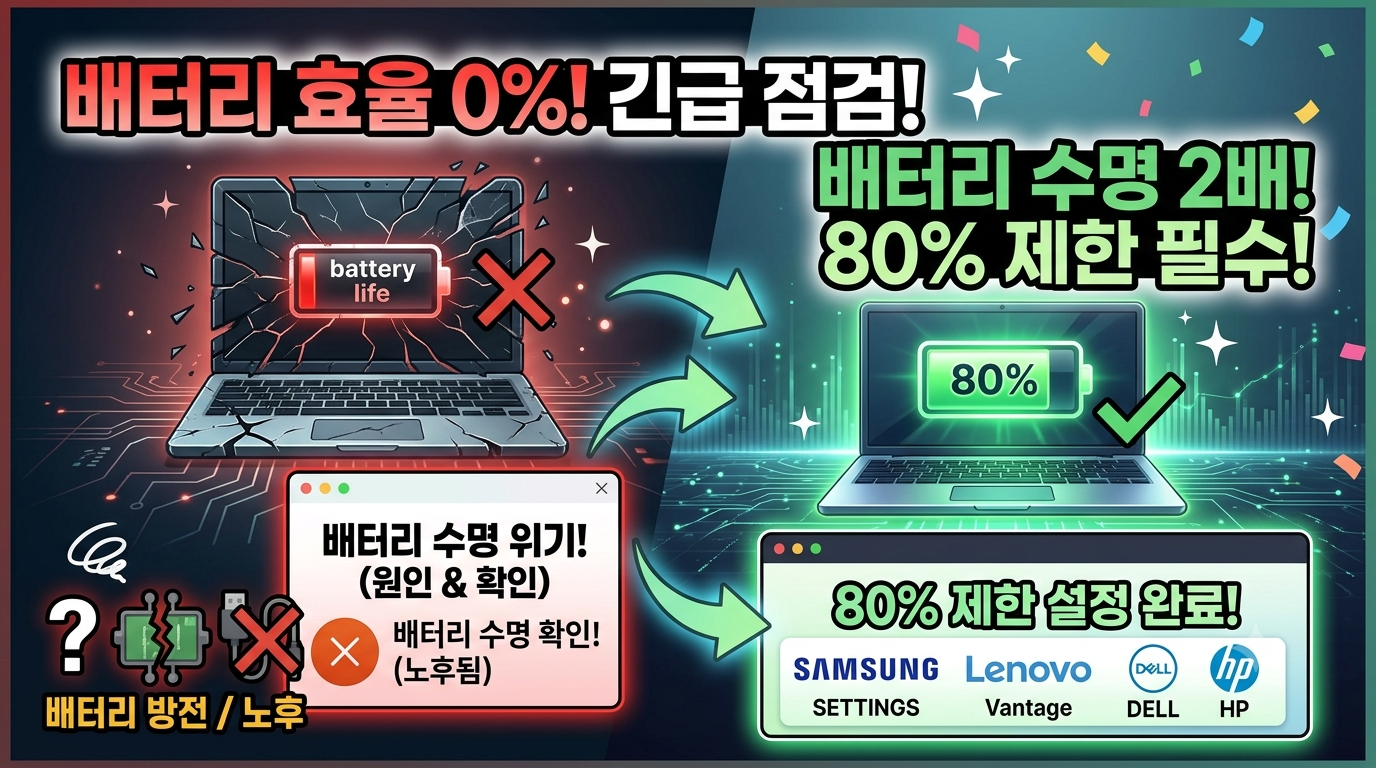 노트북 배터리 수명 확인 및 노트북 배터리 효율 올리는 80% 제한 설정법
