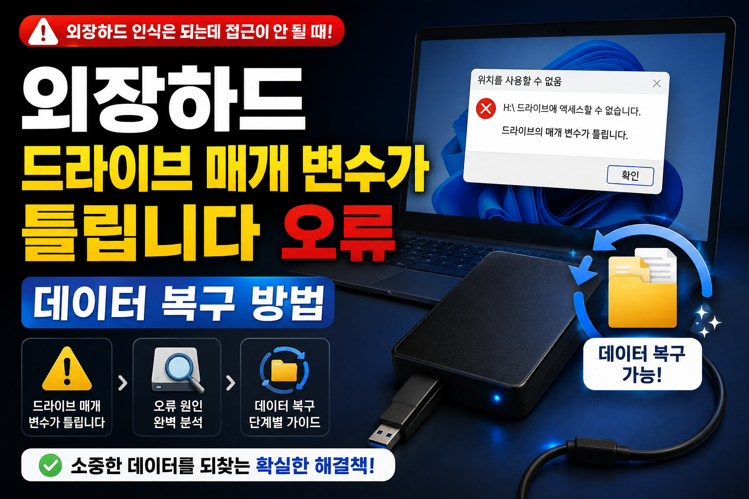 외장하드 드라이브 매개변수가 틀립니다 오류 데이터 복구 썸네일