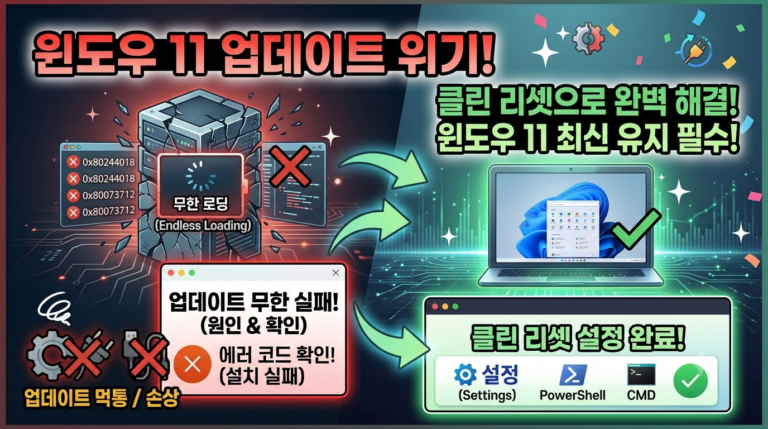 윈도우 11 업데이트 무한 로딩 및 실패 에러 코드 클린 리셋