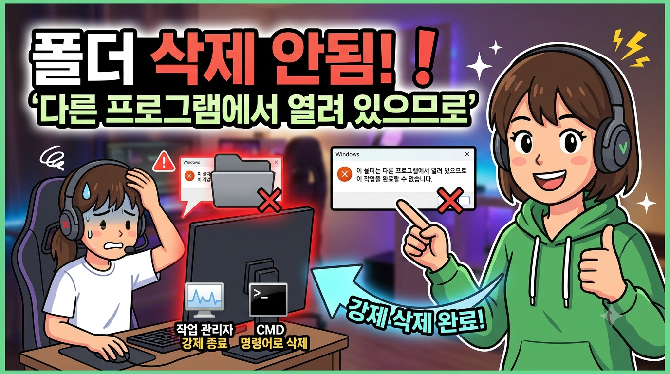 폴더 삭제 안됨 다른 프로그램에서 열려있으므로 강제 삭제하기