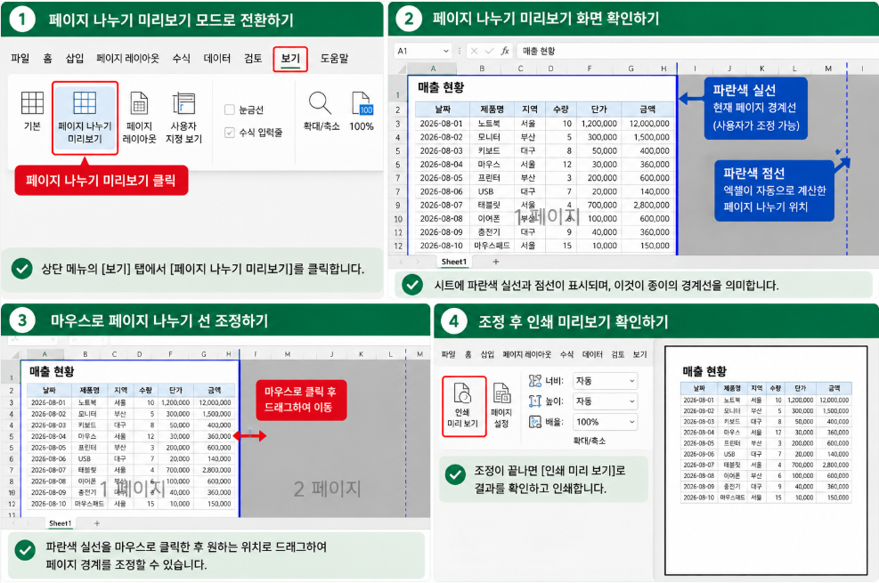 엑셀 인쇄할 때 표가 잘리거나 한 페이지에 안 들어갈 때 해결방법 1 image 14